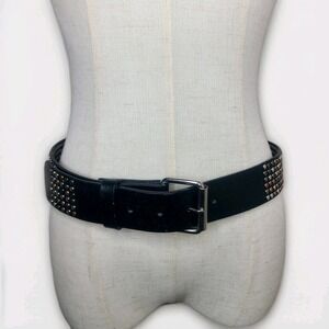 HOT TOPIC Black Multi Colored Studded‎ Bonded Leather Belt Unisex 36in